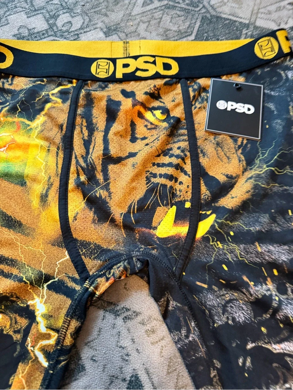 PSD Tiger Face Performance Boxer Briefs - Black & Gold size XL
